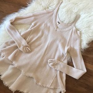 Free People Cold Shoulder Sweater. High-low hem.